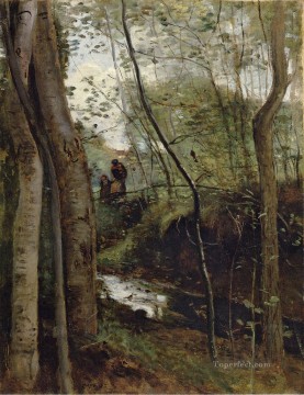 地味なシーン Painting - 森の中の流れ 別名「Un ruisseau sous bois」ジャン・バティスト・カミーユ・コロー